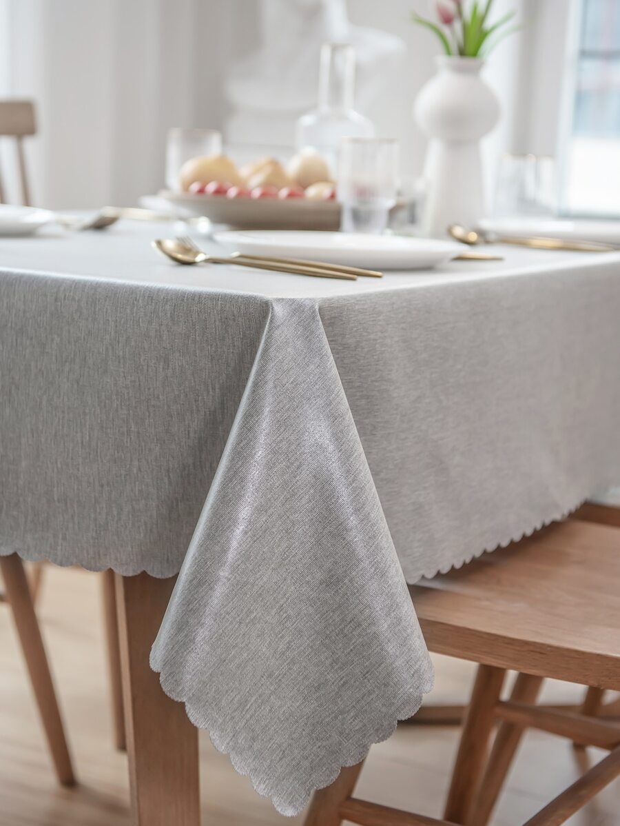 1pc Waterproof & Oil-Proof Tablecloth With Tpu Coating, Solid Color Dining Table / Desk / Tea Table / Desk Pad, Easy To Clean And Anti-Oil And Water, Art Decor Table Cloth - Grey - View 1
