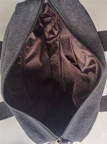 斜肩包帆布單肩包郵差包手提包旅行休閒中等手提包 - 黑色 - 查看 7