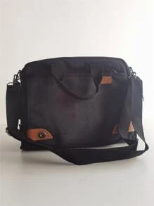 斜肩包帆布單肩包郵差包手提包旅行休閒中等手提包 - 黑色 - 查看 2