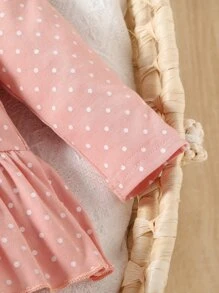 SHEIN Baby Polka Dot Print Ruffle Hem Combo Sleep Bodysuit Dress - Pink - View 3