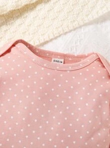 SHEIN Baby Polka Dot Print Ruffle Hem Combo Sleep Bodysuit Dress - Pink - View 5