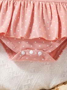 SHEIN Baby Polka Dot Print Ruffle Hem Combo Sleep Bodysuit Dress - Pink - View 6