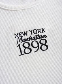 INAWLY Camiseta de tirantes de punto acanalado con gráfico de letras, blusas gráficas para mujeres - Blanco - Ver 4