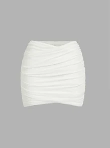 SHEIN ICON Falda ajustada unicolor fruncido - Blanco - Ver 1