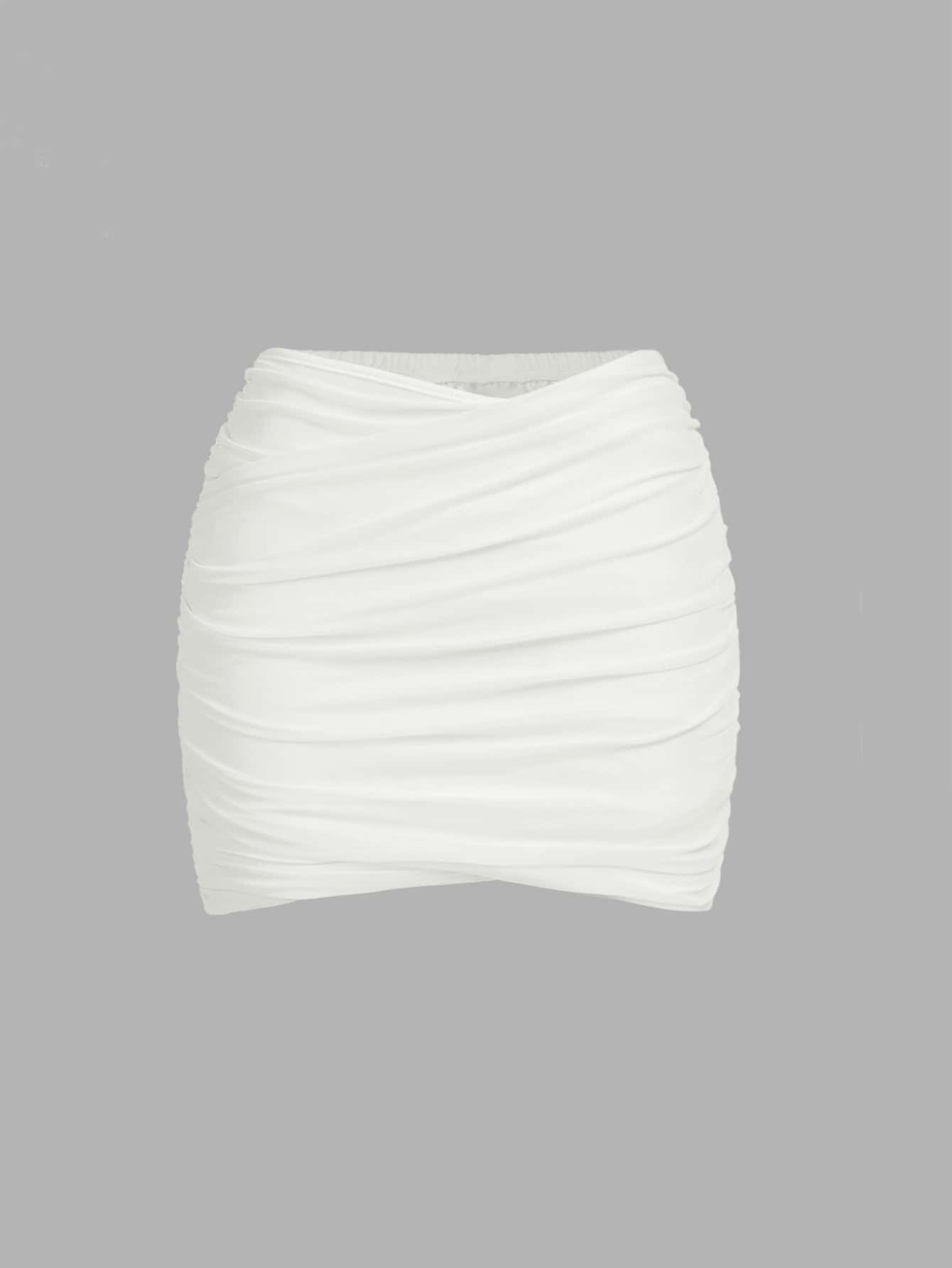 SHEIN ICON Falda ajustada unicolor fruncido - Blanco - Ver 1