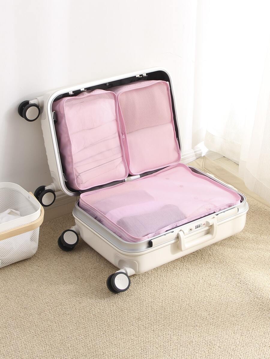 3 cái/bộ Sợi Polyester Hành lý xách tay Gói phân loại quần áo, Túi chia giày & đồ lót & Túi đựng phụ kiện linh tinh để đóng gói khi đi du lịch - Hồng - Xem 1