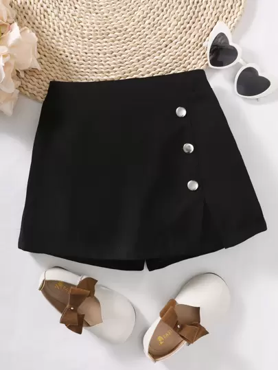 Sparklyn Tween女孩鈕扣細節開叉短裙