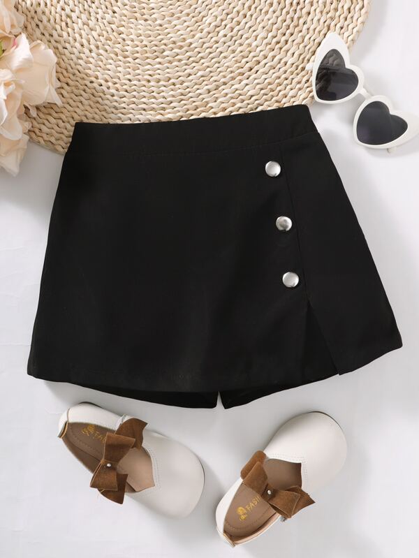 SHEIN Tween Girl Button Detail Split Hem Skort