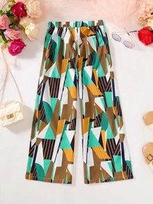 Chicas Pantalones de pierna ancha con estampado geométrico - Multicolor - Ver 2