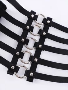 Ring & Studded Decor Corset Belt - Black - View 2