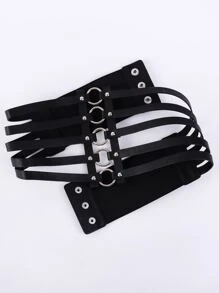 Ring & Studded Decor Corset Belt - Black - View 4