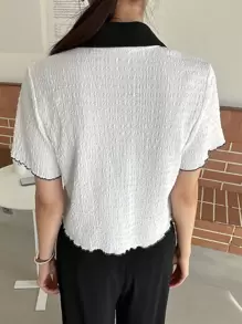 DAZY Contrast Collar Button Front Shirt - White - View 2