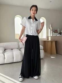 DAZY Contrast Collar Button Front Shirt - White - View 4