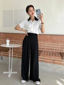 DAZY Contrast Collar Button Front Shirt - White - View 7