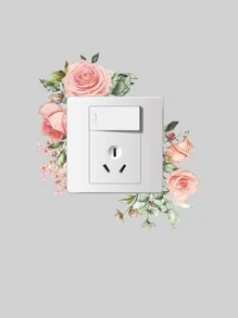 1pc Floral Pattern Switch Outlet Wall Sticker - Red - View 1