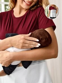 SHEIN Maternity Striped Nursing Tee - Burgundy - View 1