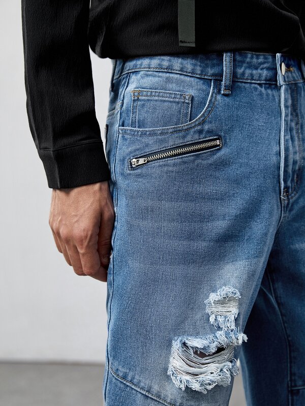 ROMWE Guys Slant Pocket Ripped Jeans SHEIN USA