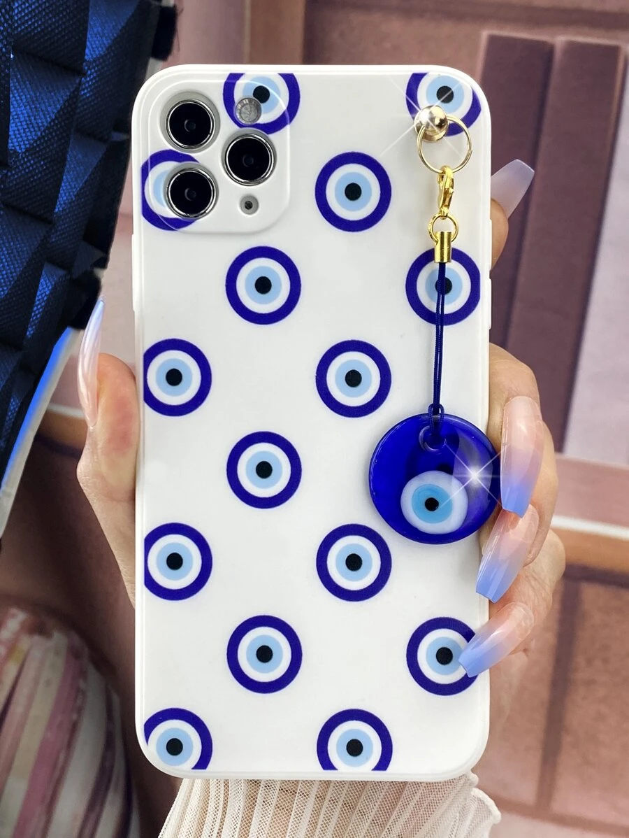Blue Evil Eye Pattern Phone Case With Stand-Out Holder - Multicolor - View 1