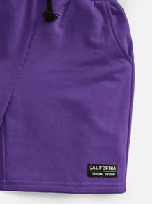 SHEIN Leap Crew Bộ thời trang bé trai Dây kéo Đắp vá Túi Lá thư Nhiệt đới Giải trí - Màu tím  Violet - Xem 4