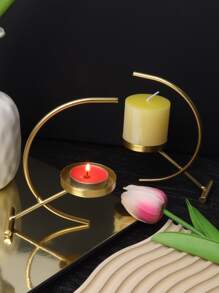 1pc Aluminum Alloy Candle Holder, Gold Candle Tray For Home Decor - Gold - View 3