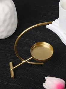 1pc Aluminum Alloy Candle Holder, Gold Candle Tray For Home Decor - Gold - View 4