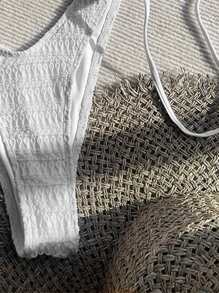 Swim SXY Summer Beach Plain Halter Triangle Bikini Set - White - View 5