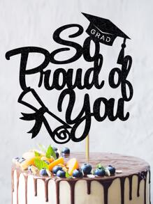 1pc Paper Cake Topper, Modern Letter Design Cake Top Decoration For Graduation Party - Black - View 3
