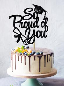 1pc Paper Cake Topper, Modern Letter Design Cake Top Decoration For Graduation Party - Black - View 4