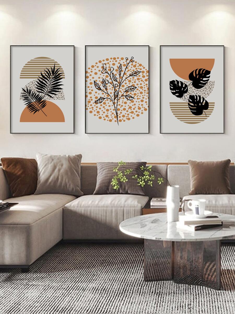 3pcs Leaf Print Unframed Painting - Multicolor - View 1