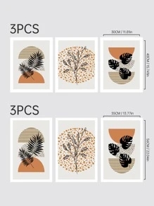 3pcs Leaf Print Unframed Painting - Multicolor - View 4