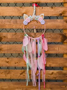 1入組羽毛裝飾捕夢網現代花卉和耳朵裝飾捕夢網家用 - 彩色 - 查看 1