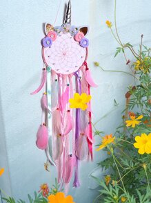 1入組羽毛裝飾捕夢網現代花卉和耳朵裝飾捕夢網家用 - 彩色 - 查看 6