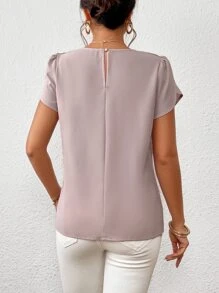 SHEIN Clasi Casual Eenkleurig Blouse Contrast kant Geplooide