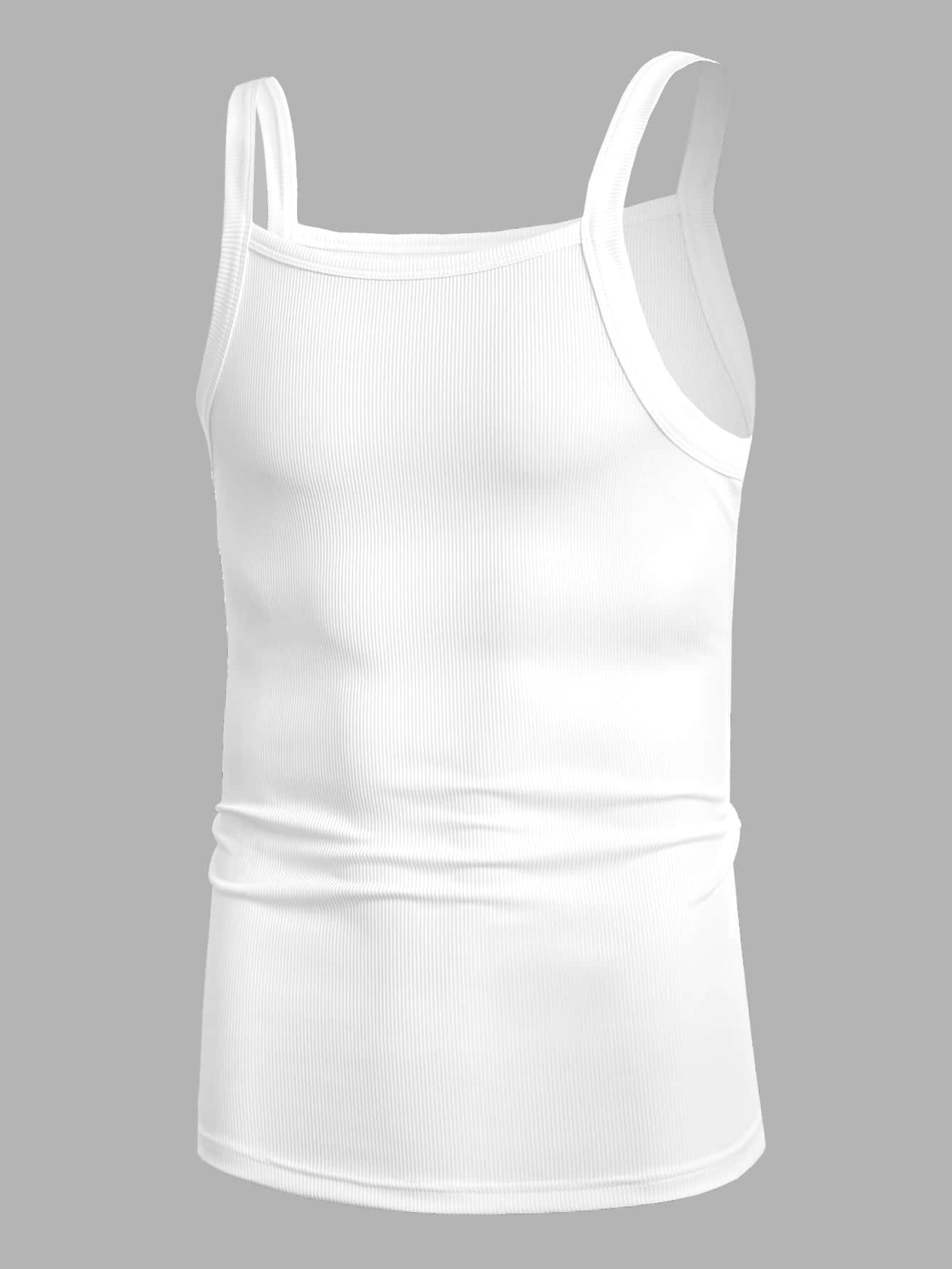 Manfinity Homme Men Solid Ribbed Knit Cami Top - White - View 1