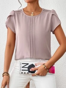 SHEIN Clasi Casual Eenkleurig Blouse Contrast kant Geplooide