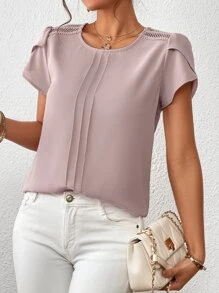 SHEIN Clasi Casual Eenkleurig Blouse Contrast kant Geplooide