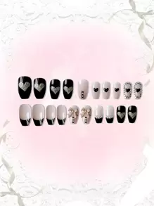 ROMWE Goth 24入組棺材愛心圖案假指甲和1張膠帶 - 彩色 - 查看 4