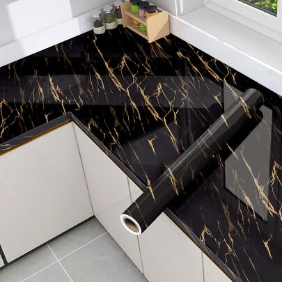 1roll PVC Kitchen Sticker, Modern Marble Pattern Kitchen Sticker For Kitchen, Stickers, Wall Decal, Vinyl Decal For Home Decorations, Spring Decoration Items Refresh Your Home, Festival Decoration Stickers Gifts Birthday Graduation