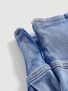 SHEIN ICON Lace Up Front Pleated Denim Skirt - Light Wash - View 4