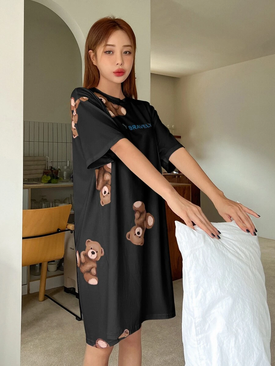 DAZY Váy ngủ & áo ngủ Nữ Hoạt hình Slogan Dễ thương - màu đen - Xem 1