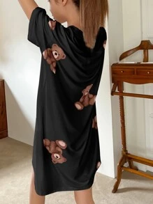 DAZY Váy ngủ & áo ngủ Nữ Hoạt hình Slogan Dễ thương - màu đen - Xem 2