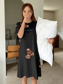 DAZY Váy ngủ & áo ngủ Nữ Hoạt hình Slogan Dễ thương - màu đen - Xem 4