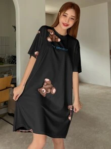 DAZY Váy ngủ & áo ngủ Nữ Hoạt hình Slogan Dễ thương - màu đen - Xem 5