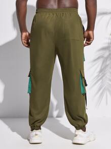 EASEVO Men Flap Pocket Buckle Detail Cargo Trousers - Army Green - View 2