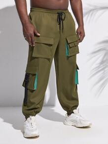 EASEVO Men Flap Pocket Buckle Detail Cargo Trousers - Army Green - View 4