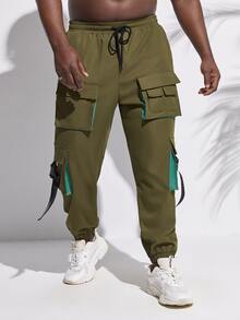 EASEVO Men Flap Pocket Buckle Detail Cargo Trousers - Army Green - View 5