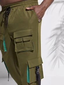 EASEVO Men Flap Pocket Buckle Detail Cargo Trousers - Army Green - View 6