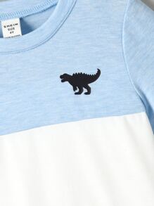 SHEIN Explorewe Toddler Boys Dinosaur Print Colourblock Tee - Multicolor - View 4