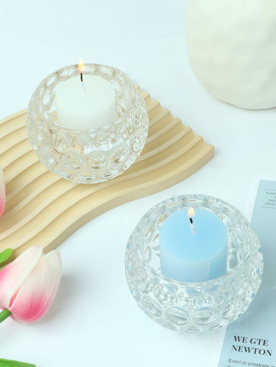 1pc Glass Candle Holder, Modern Clear Textured Detail Candle Holder For Home - Clear - View 1