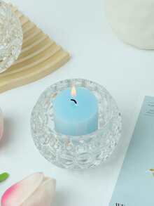 1pc Glass Candle Holder, Modern Clear Textured Detail Candle Holder For Home - Clear - View 4
